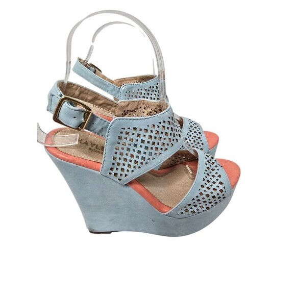 Pastel Blue Platform Wedge Cut Out Sandals size 7 - Picture 1 of 16